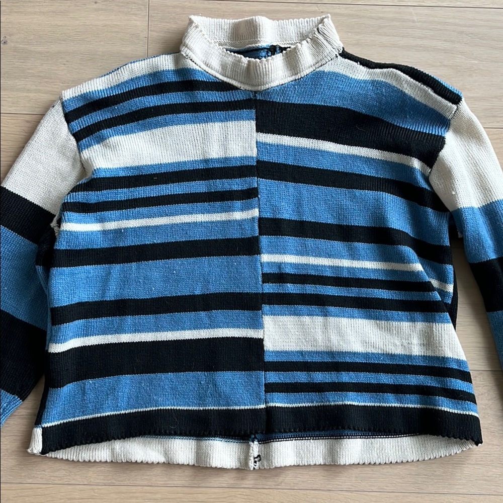 Patchwork Striped Blue and Black Sweater